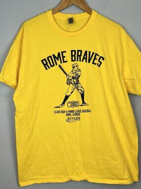 Rome Braves XL T Shirt Yellow Retro High A Minor League Baseball Gildan Georgia
